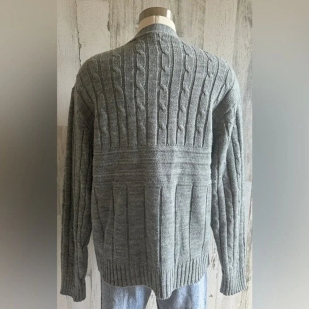 Vintage cardigan cable knit grandpa sweater grey size‎ large men women's